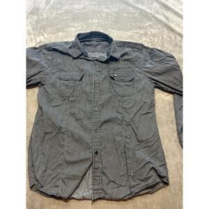 CJ Black Shirt Mens‎ Medium Black Slim Fit Long Sleeve Button Striped Pockets